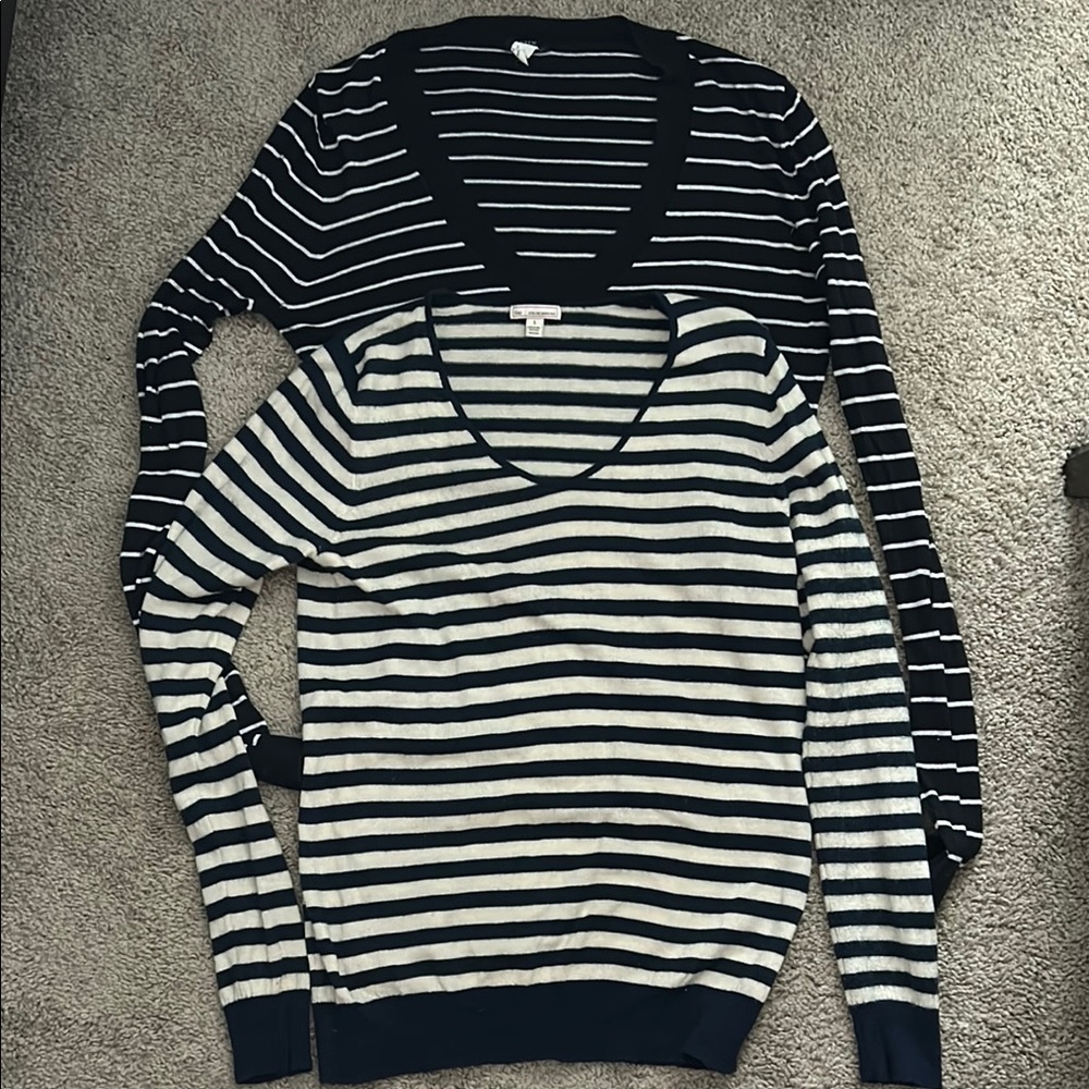 Striped V-Neck Sweater - Black and White